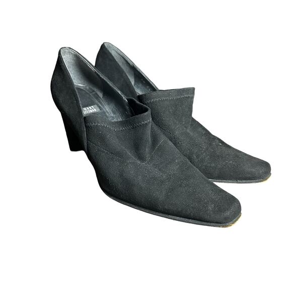 Stuart weitzman Black suede slip on square toe heels size 7 1/2 Y2K 90's style - Picture 2 of 11